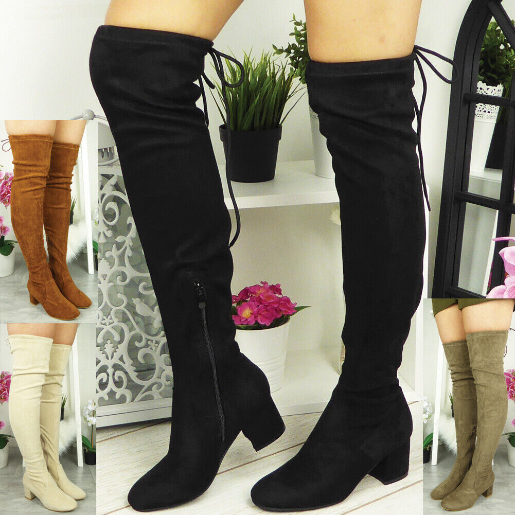 Women's V cut Knee High Boots Pointed Toe Block Low Heel - Temu