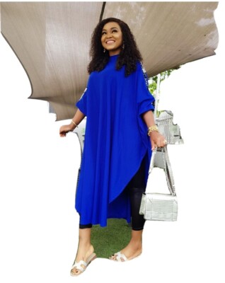 Stretched Sequin Loose Plus Size Dresses 1X XL (Blue) 2X XXL (Red)