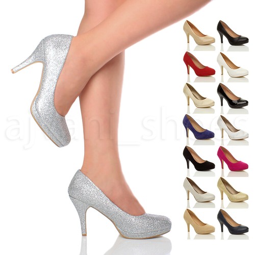 WOMENS LADIES MID HIGH HEEL PLATFORM 