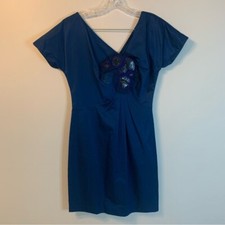 Vera Wang Lavender Label Blue V-Neck Short Sleeve Dress 4