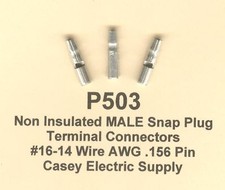 50 Non Insulated Snap Plug Terminal Connector 16-14 Wire AWG .156 MALE Pin MOLEX