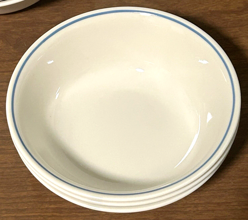 Set Of 5 Cereal Bowls 6.25" Blue Trim Rim Stripe Sandstone Vintage Corelle EUC - Picture 3 of 10