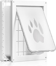 NEW: Upgraded Thicker, Small Dog Door w Security Cover  Magnetic Flap White 
