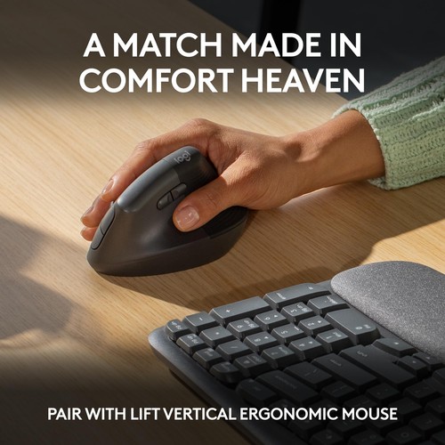 Logitech Wave Keys Wireless Ergonomic Keyboard with Cushioned Palm Rest Graphite - 第 8/9 張圖片