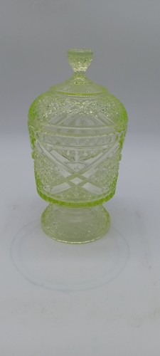 Antique HTF 1885 Vaseline glass Richard Hartley covered sugar lidded Container - Picture 3 of 13