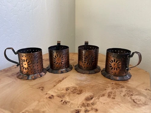 Set of 4 Village by Pfaltzgraff Solid Copper Candle Holders/Cup Holders