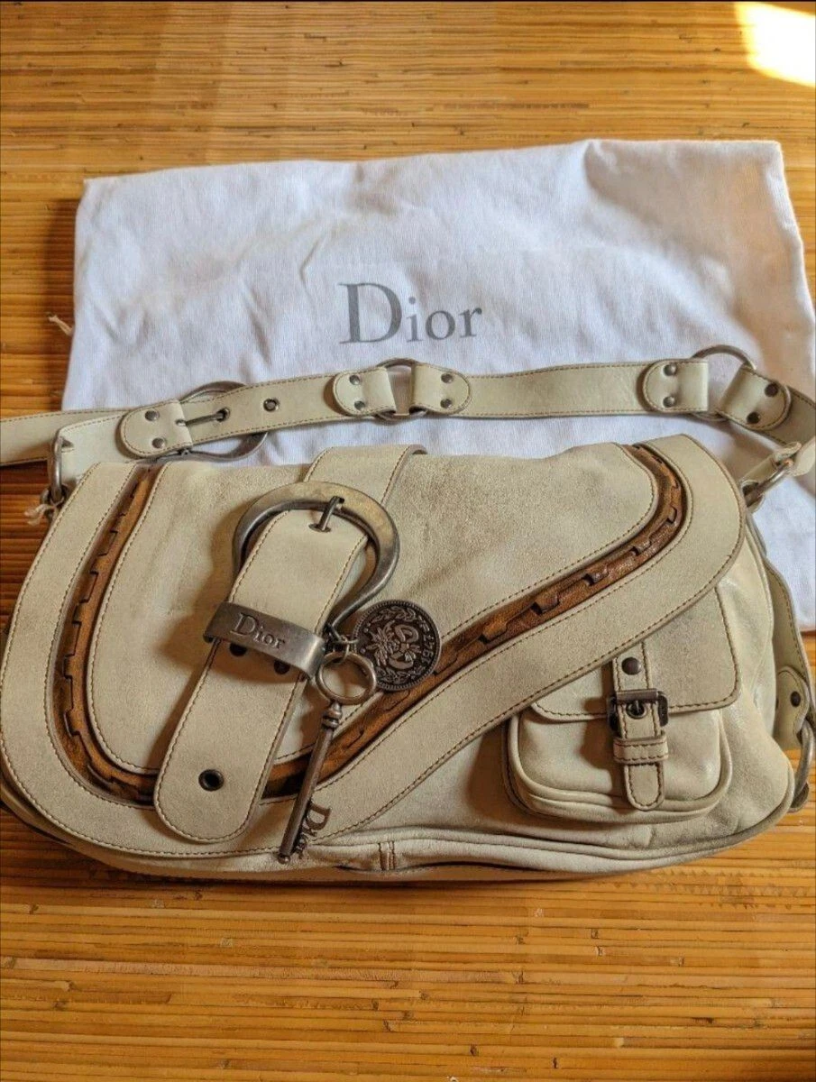 Sac bandoulière Christian Dior ivoire gaucho cuir occasion comme neuf du Japon