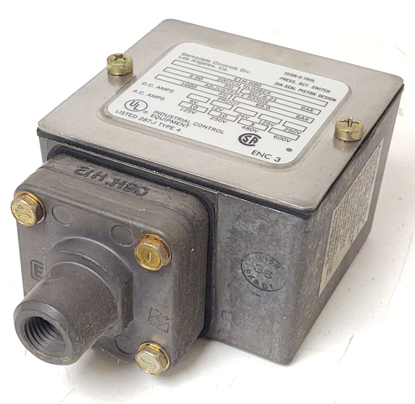 🔥 NEW Barksdale E1HH90 Adjustable Pressure Switch 390 PSI 125/250/480