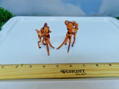 Vtg Hand Blown Spun Glass 2 brown deer - 第 1/3 張圖片