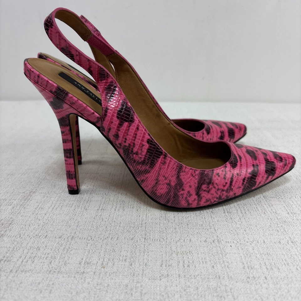 Zapatos de salón Ann Taylor rosa y negro con estampado de piel de serpiente talla 9 Foto 2 de 4