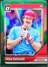 MIKE SCHMIDT 2024 DONRUSS OPTIC BASEBALL #31 GREEN PRIZM Bookend SSP 5/5 Read