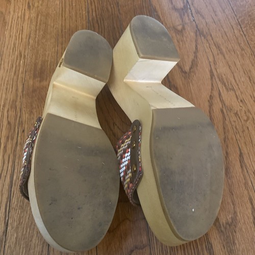 VERONICA BEARD Woven Brown CLOG Wood SLIDE SANDALS SIZE 8.5 - Picture 6 of 13