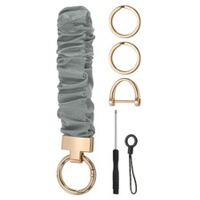 Keychain Wristlet, Cute Scrunchie Wrist Lanyard with D Ring, Gray