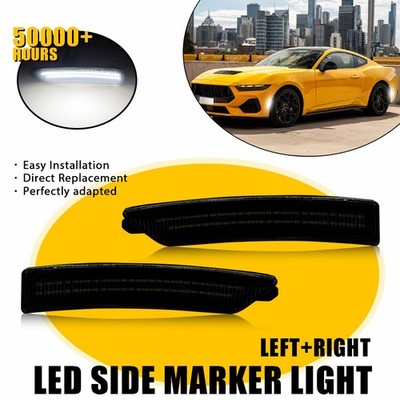 2Pcs Fit Ford Mustang 2024 2025 and Smoked Lens White LED Side Marker Lights US
