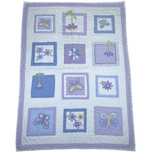 Pottery Barn Kids Quilt 48X35 Toddler Purple Butterfly Floral Cotton Patchwork