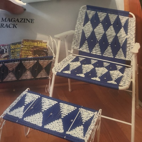 Plaid Macrame Chairs Geometric Seating Patterns #8452 1990 Liz Miller Kitsch - Picture 5 of 6