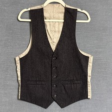 Tweed Vest 36/38 Waistcoat Brown Button Front Welt Pockets Tailored Classic