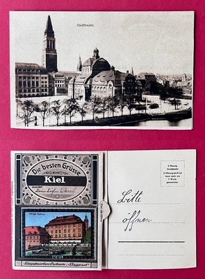 Postcard Kiel around 1925 City Theatre with stamps on the back (171144