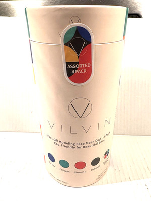 Vilvin Peel Off Modeling Facemask Cup 4Pk Collagen Tea Tree Vit.C & Charcoal NEW