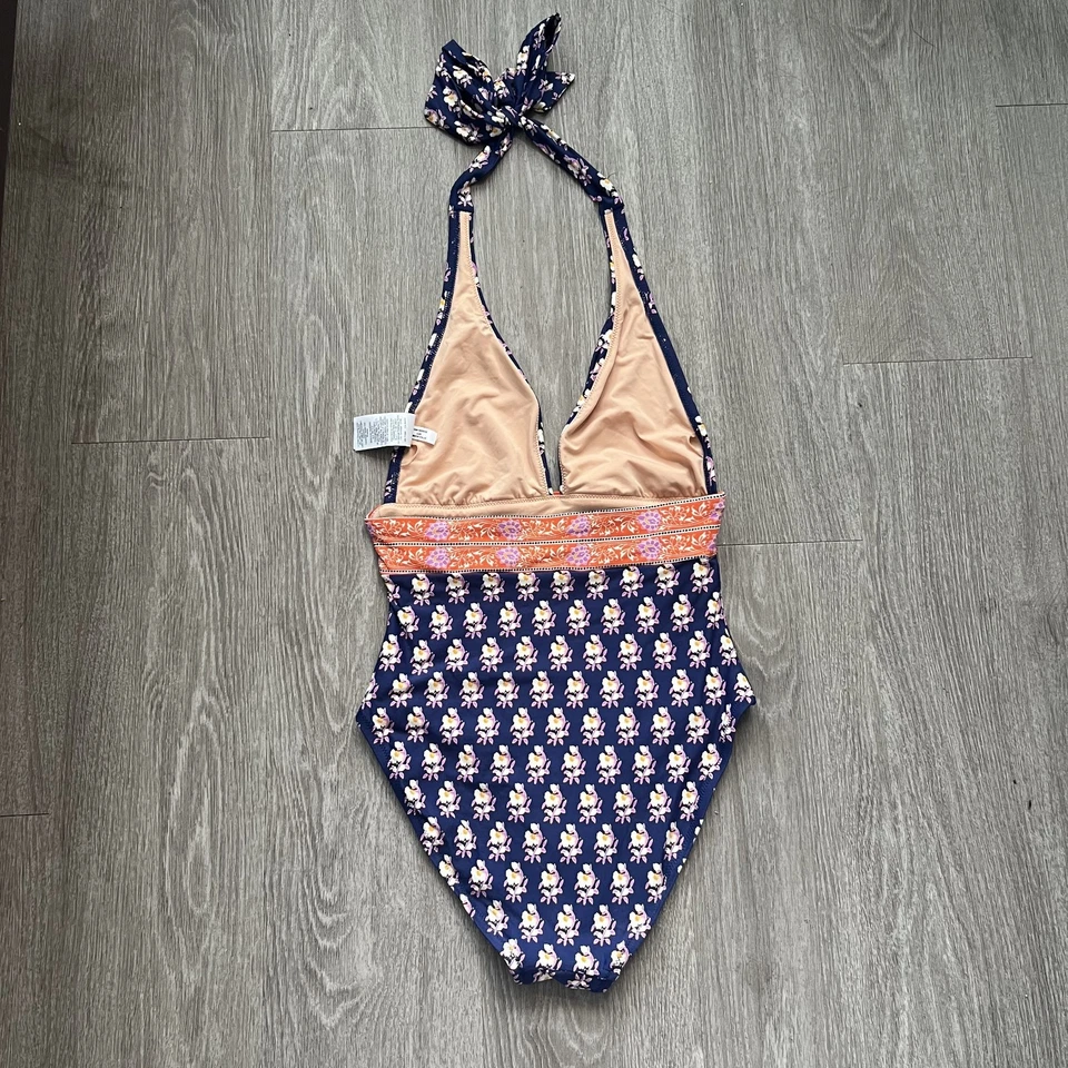 Traje de baño J Crew de una pieza floral halter corbata triángulo vacaciones viaje tropical 6 Foto 2 de 4