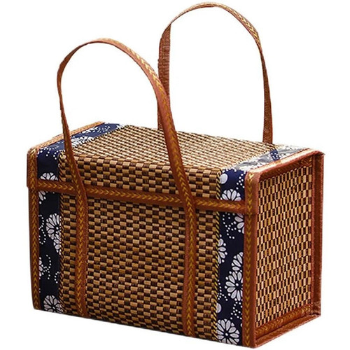 Picnic Woven Basket Rattan Grass Foldable Bamboo Basket P1X35151