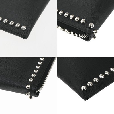 FENDI Karlito Karl Lagerfeld Clutch Bag Leather Fur Black SHW