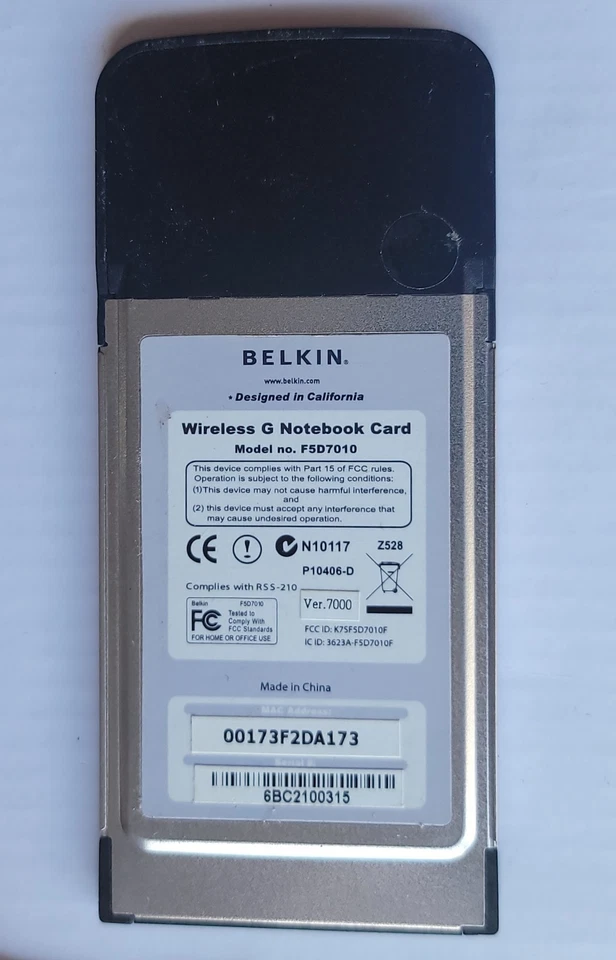 Tarjeta Notebook Belkin Wireless G Modelo F5D7010 En Estado Usado Foto 3 de 4