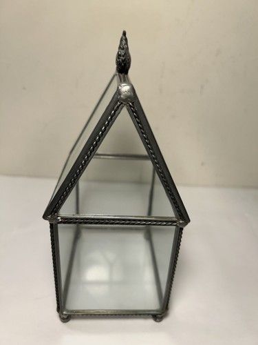 Vintage Lead Glass Terrarium Display Church Shape Rooster Accent 8.25” - Picture 4 of 7