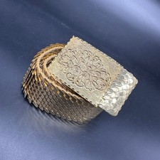 Vintage Gold Belt Fish Scale Metal Stretch 1970s Disco Queen Glamour Elastic