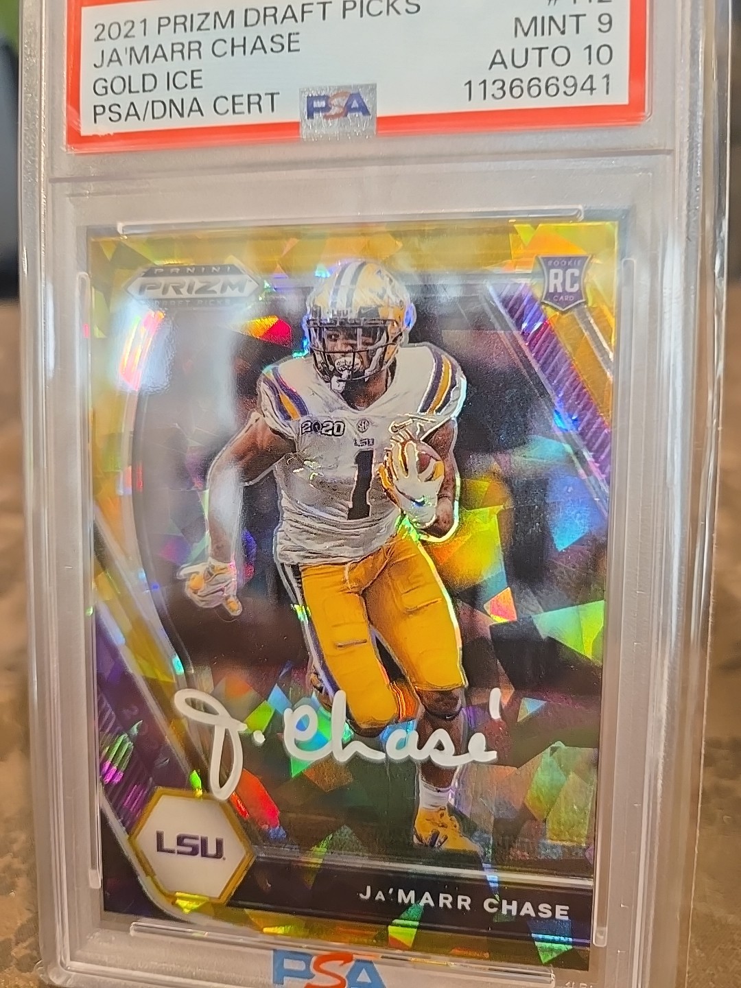 2021 Prizm Draft Picks Jamarr Chase GOLD ICE 1/ 1 PSA DNA CERT ON CARD #112 MINT view 7