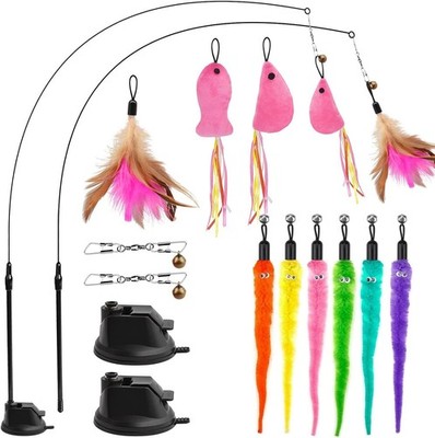 15PC Interaktive Katzenspielzeug Set Katzen Spielzeug Katzenangel mit Saugnapf