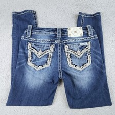 Miss Me Jeans Womens 26 Blue Mid-Rise Easy Ankle Skinny Embellished Pockets