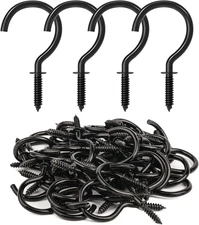 RELBRO Screw Hooks, 1-1/4 Inch Metal Screw in Cup Hooks, Black, 50 Pcs