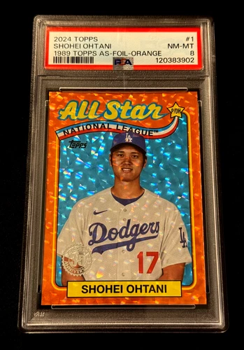 SHOHEI OHTANI 2024 TOPPS #1 1989 ALL STAR FOIL ORANGE HOLO PARALLEL /25 PSA 8