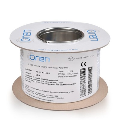 Oren CAT6 50M Ethernet Kabel weiß - Slim - 23 AWG reines Kupferkabel - 250 Mhz...