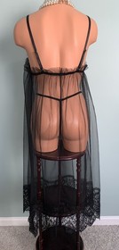 NEW SHEER Chiffon Nightie Nightgown Negligee 3X Panty Satin Ribbons  2pc