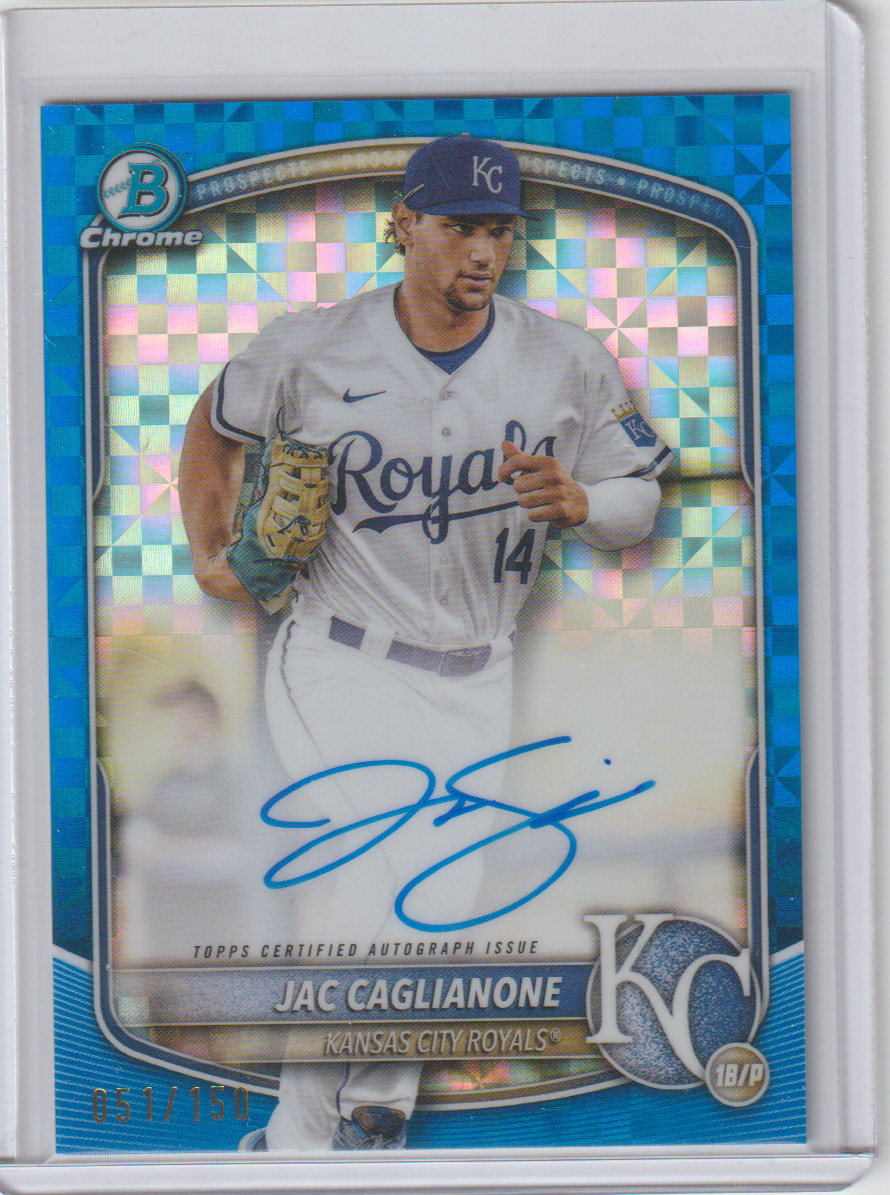 Jac Caglianone 2025 Bowman Chrome Blue X-Fractor /150 Auto Xfractor #CPA-JCA