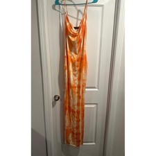 Orange Tie Dye Cowl Neck Maxi Dress Sleeveless Bodycon Party Clubwear