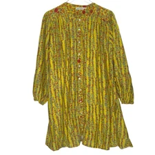 Roller Rabbit Rhody Stripe Evita Dress XL Yellow Floral Feminine Whimsy No Belt