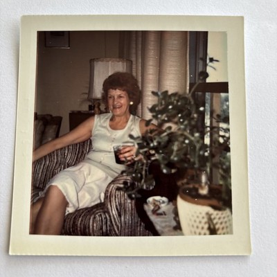 VTG MIDDLE-AGED FEMALE SMOKING PORTRAIT COLOR POLACOLOR PHOTOGRAPH #5