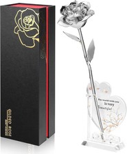 Gold Dipped Infinity Rose Last Forever Flower Decor, Birthday Gift for Silver