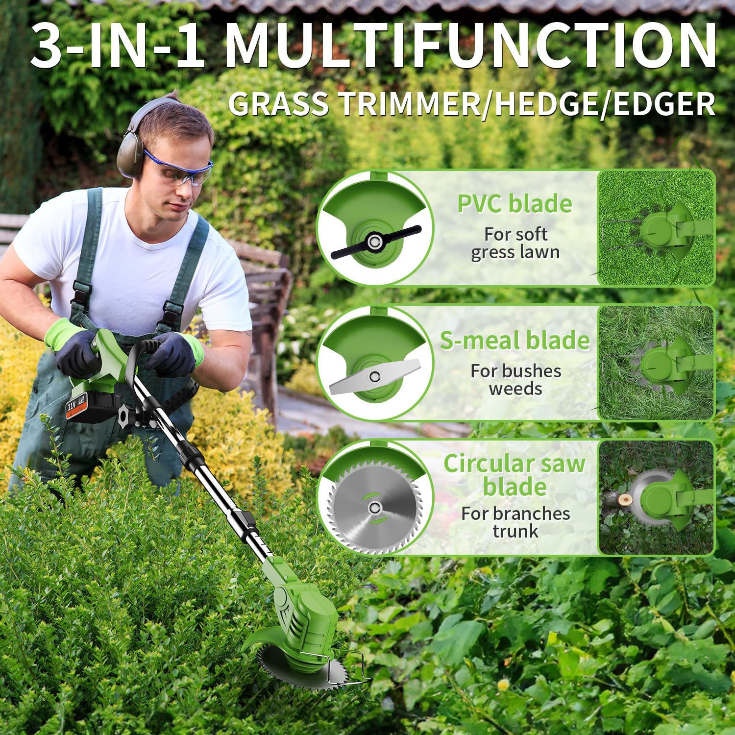 Electric Cordless Grass String Trimmer Lawn Edger Weed Wacker Cutter + 2 Battery