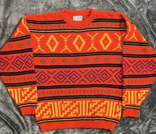 Vintage Le Tigre Knit Sweater XL USA Red Multicolor Geometric Pattern 90s