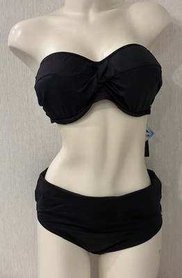 Fantasie Versailles UK 38E Wired Padded Bandeau Bikini & XL Deep Brief Black
