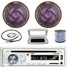 Pyle Single-DIN Marine CD Receiver W/Cover, 2x 6.5'' 240W Max Blue LED Speakers