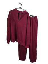 XL Women 2 Piece Half Zip Sweatshirt Jogger Set Burgundy