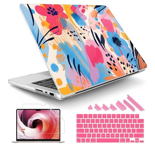 May Chen Case for MacBook Pro 14 Inch Pink/Blue Flowers With Pink Keyboard Cover - Picture 1 of 6