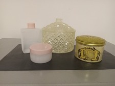 Vintage MCM 1960s Acrylic Plastic Powder Box/ Vintage Vanity Lot