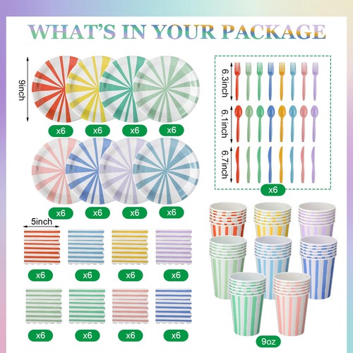288 Pcs Pastel Striped Party Supplies Include 9 Inch Stripe Paper Plate Cups ... - Picture 2 of 6