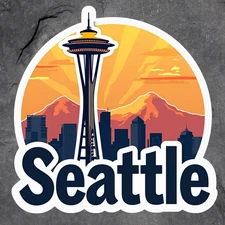 Seattle sticker vinyl decal space needle retro sunset state pride window mug 